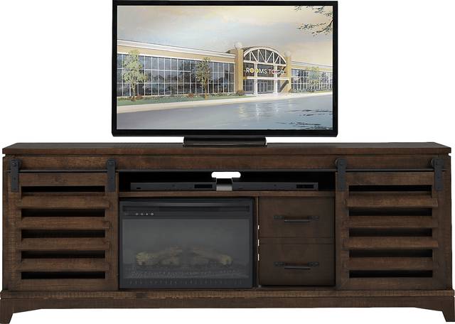 Canoe Creek II Tobacco 88 in. Console with Electric Log Fireplace - Thumbnail - Image 2