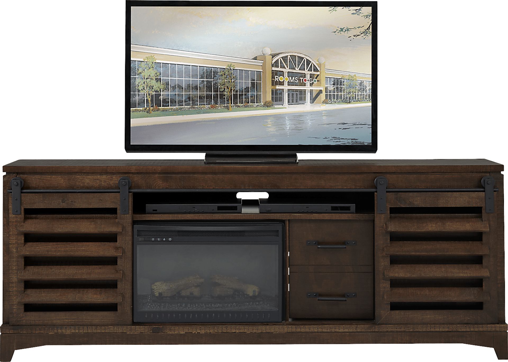 Canoe Creek II Tobacco 88 in. Console with Electric Log Fireplace - Image 2
