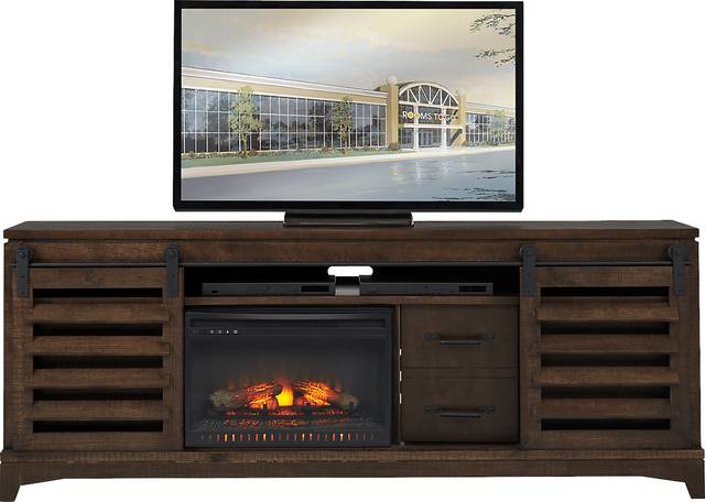 Canoe Creek II Tobacco 88 in. Console with Electric Log Fireplace - Thumbnail - Image 1