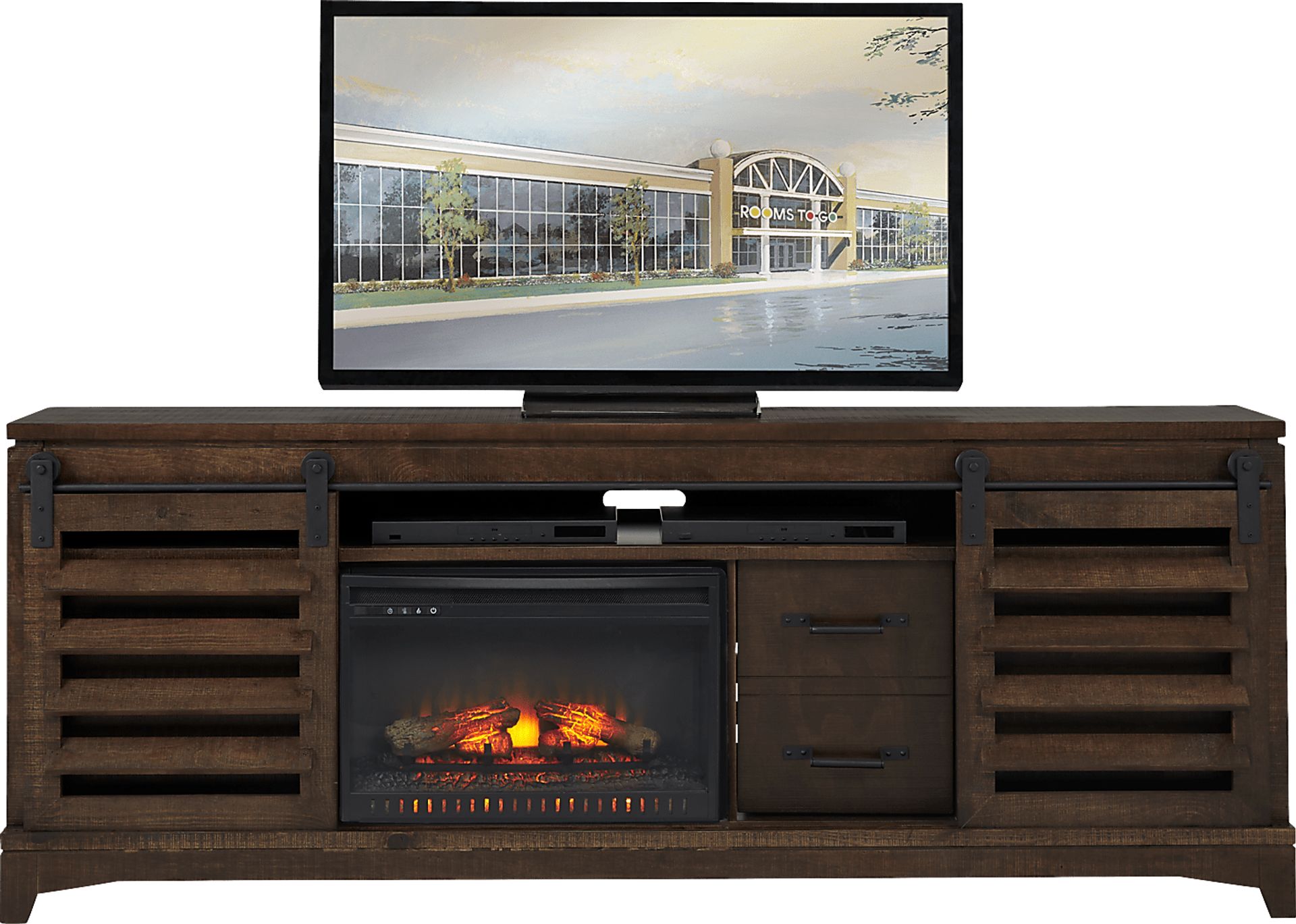 Canoe Creek II Tobacco 88 in. Console with Electric Log Fireplace - Image 1