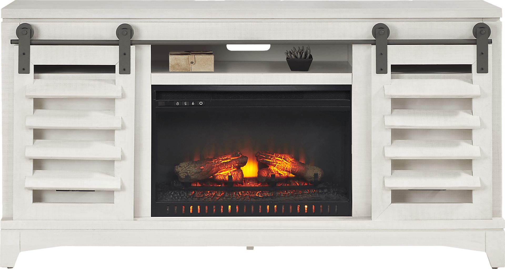 Canoe Creek II White 66 in. Console with Electric Log Fireplace - Image 2