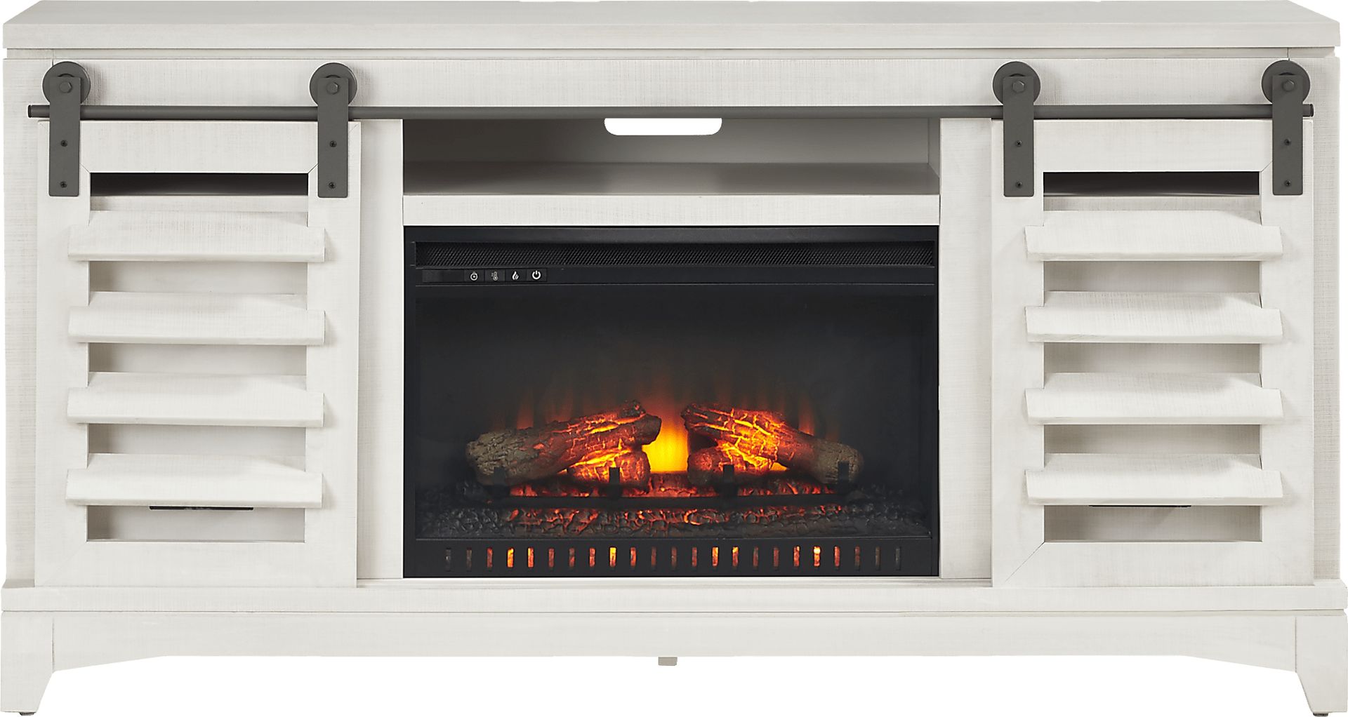 Canoe Creek II White 66 in. Console with Electric Log Fireplace - Image 1