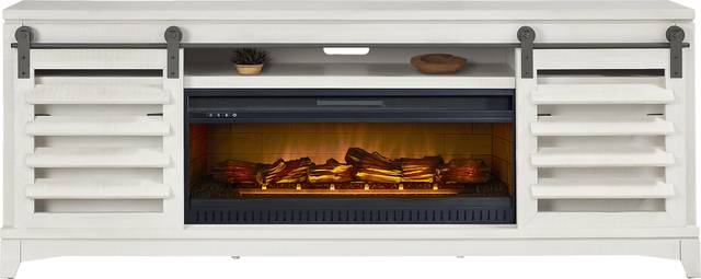 Canoe Creek II White 88 in. Console with Electric Log Fireplace - Thumbnail - Image 2