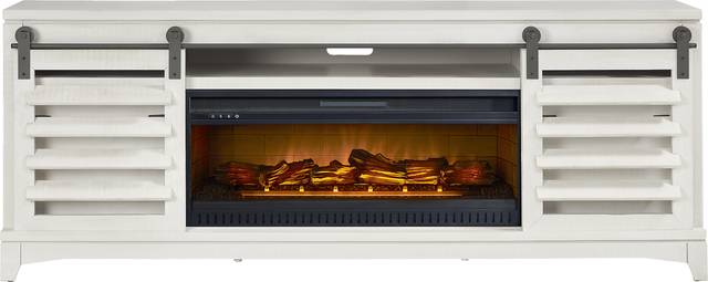 Canoe Creek II White 88 in. Console with Electric Log Fireplace - Thumbnail - Image 1