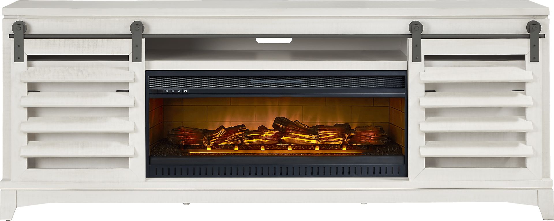Canoe Creek II White 88 in. Console with Electric Log Fireplace - Image 1