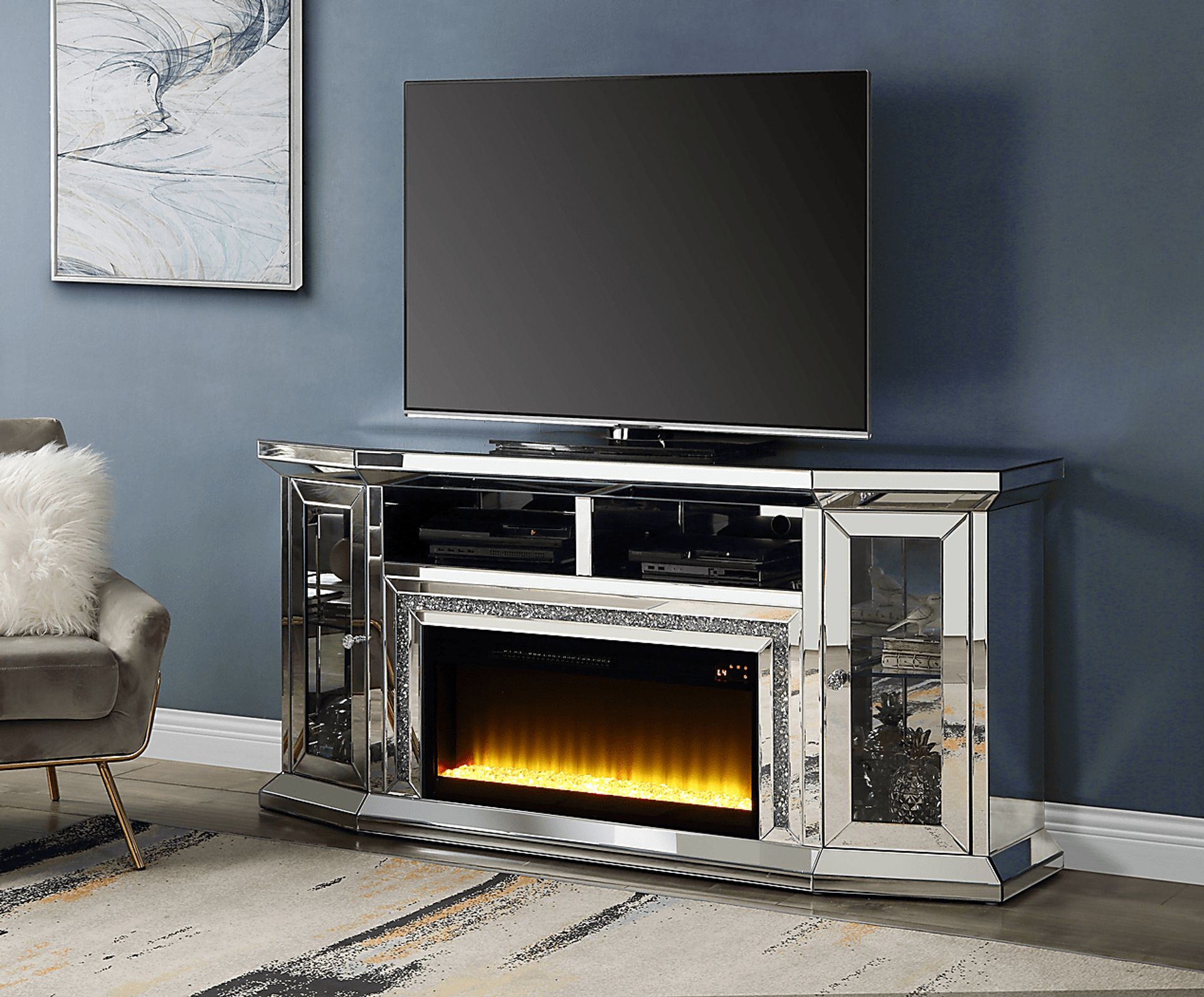 Canterchase Silver 67 in Console, With Electric Fireplace - Image 2