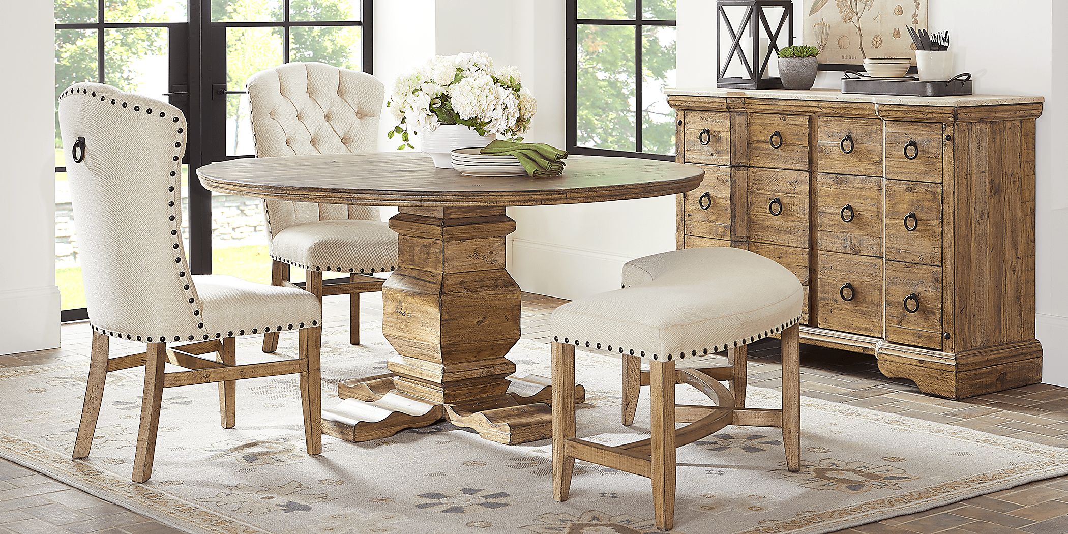 Canyon City 4 Pc Tan Light Wood Cream Beige Dining Room Set With Dining ...