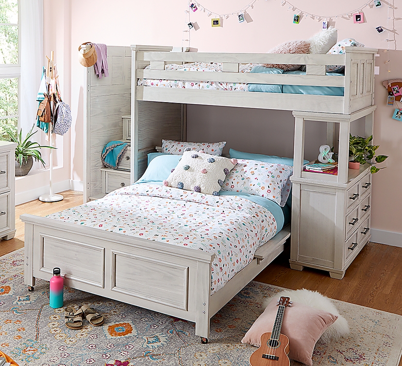 Kids Canyon Lake Ash Gray Twin/Twin Step Loft with Dresser