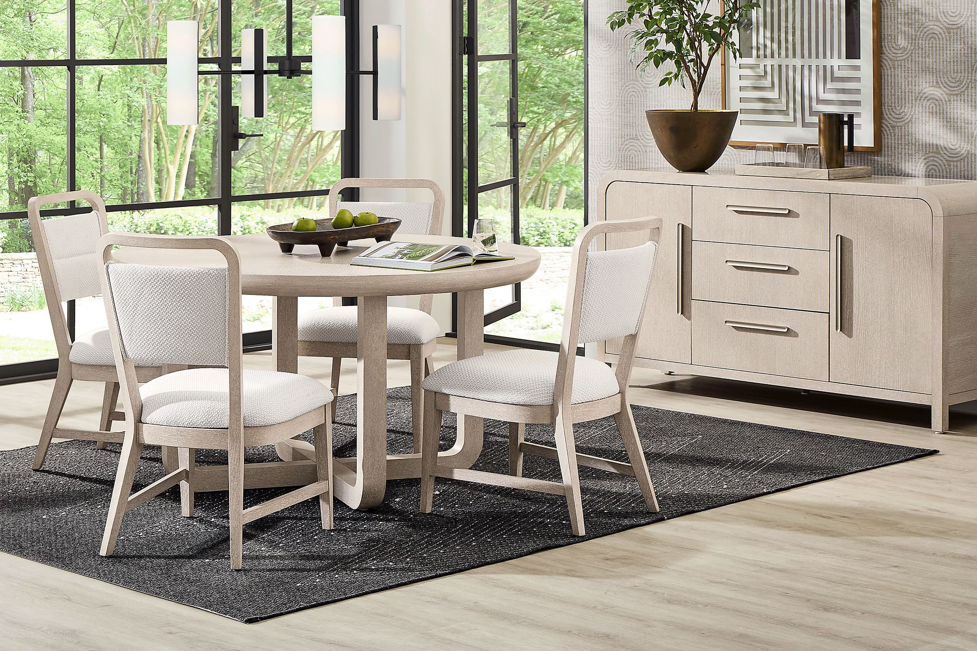Canyon Light Gray 5 Pc Round Dining Room with Upholstered Chairs - Image 1