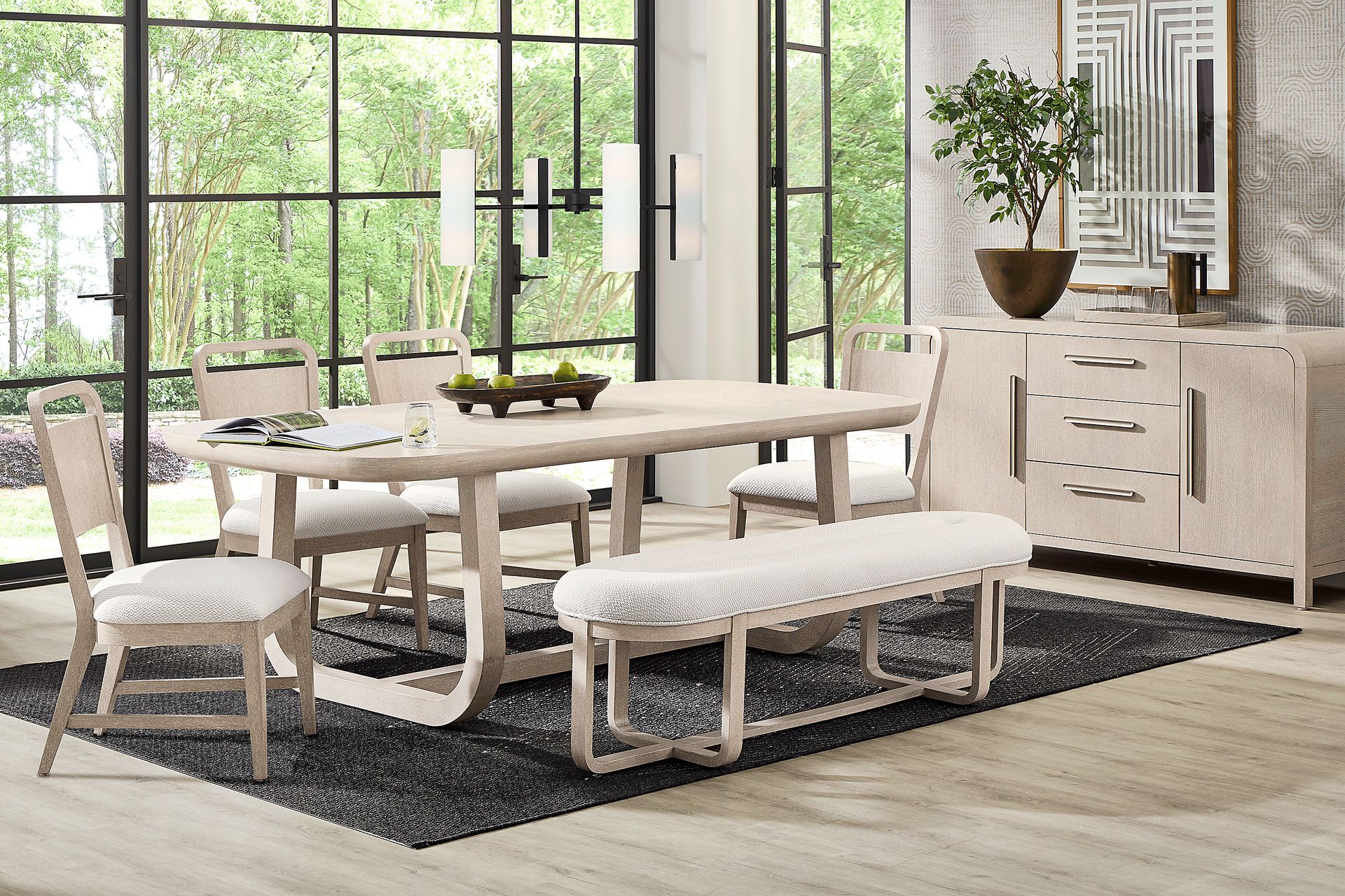 Canyon Light Gray 6 Pc Dining Room with Panel Back Chairs and Bench - Image 1