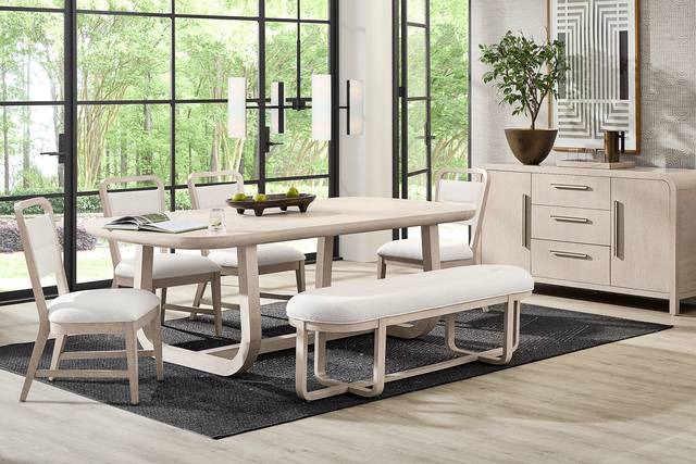 Canyon Light Gray 6 Pc Dining Room with Upholstered Chairs and Bench - Thumbnail - Image 1