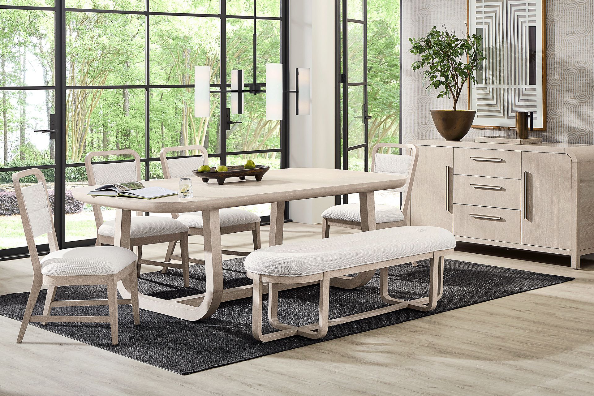 Canyon Light Gray 6 Pc Dining Room with Upholstered Chairs and Bench - Image 1