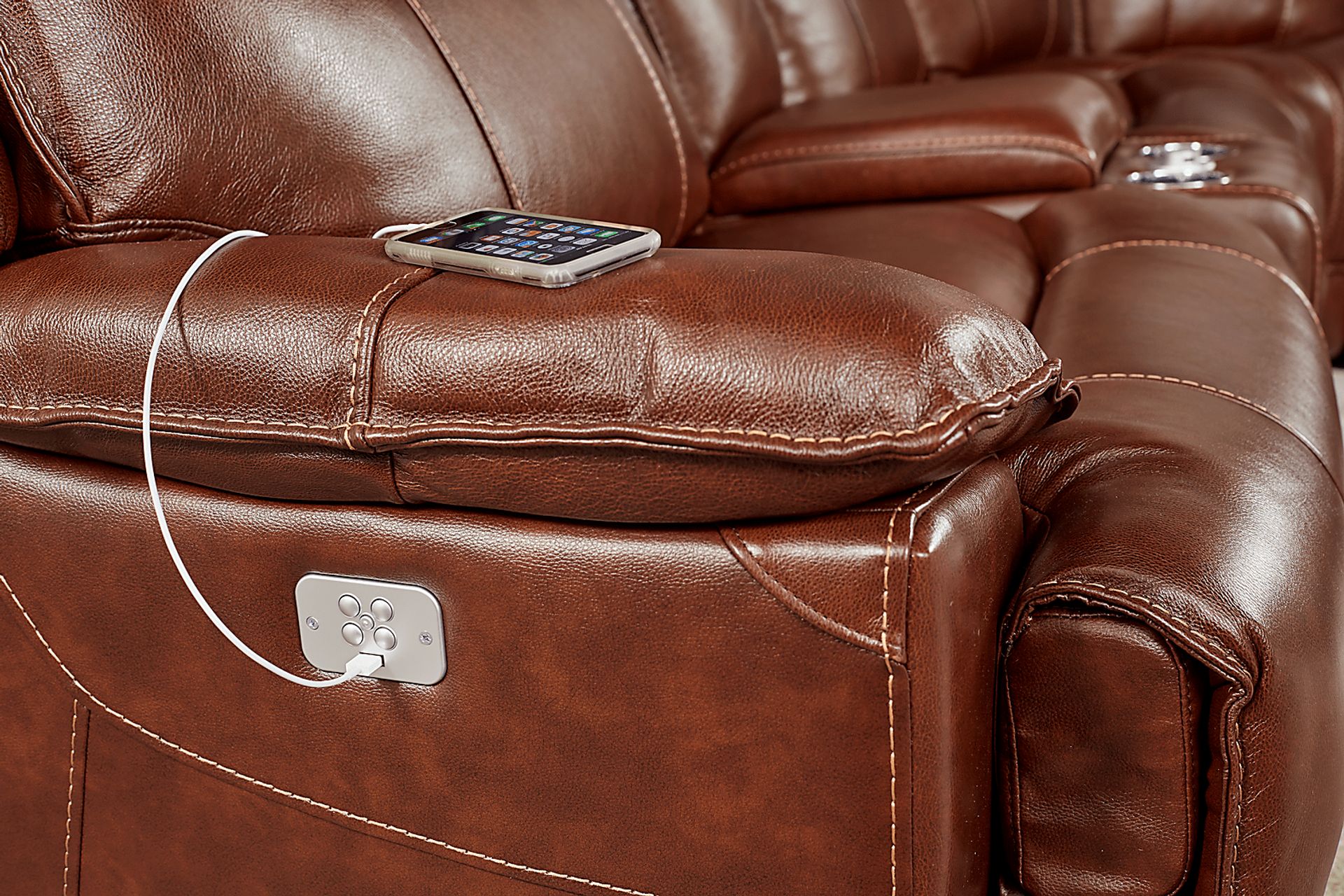 Canyon Ranch Brown 6 Pc Leather Power Plus Reclining Sectional - Image 3