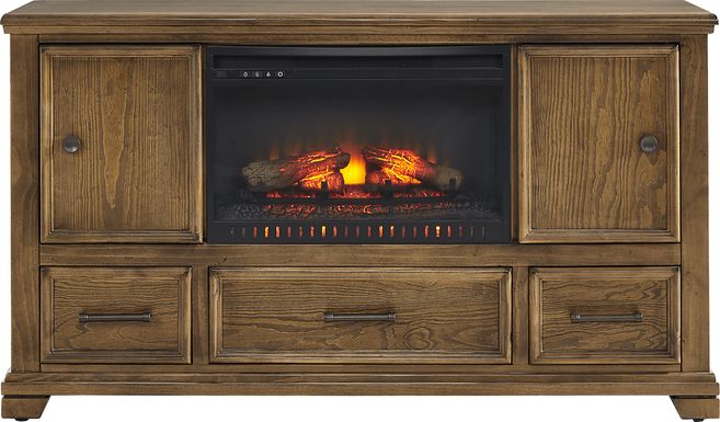 Canyon River Saddle 61 in. Console with Electric Log Fireplace