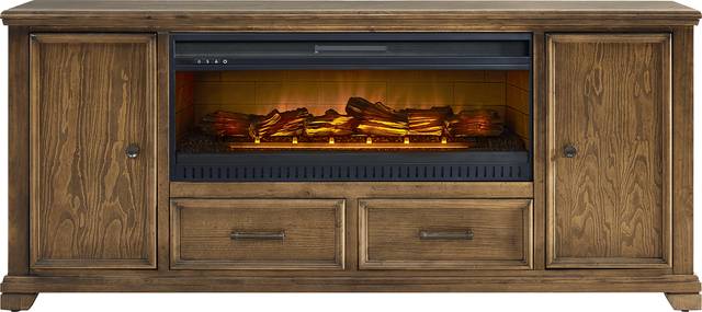 Canyon River Saddle 81 in. Console with Electric Log Fireplace - Thumbnail - Image 1