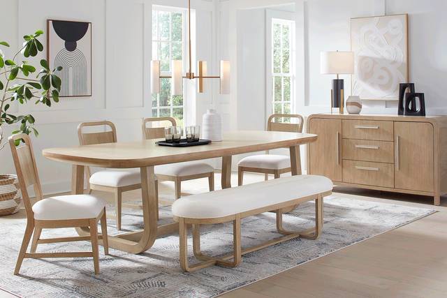 Canyon Sandstone 6 Pc Dining Room with Panel Back Chairs and Bench - Thumbnail - Image 1