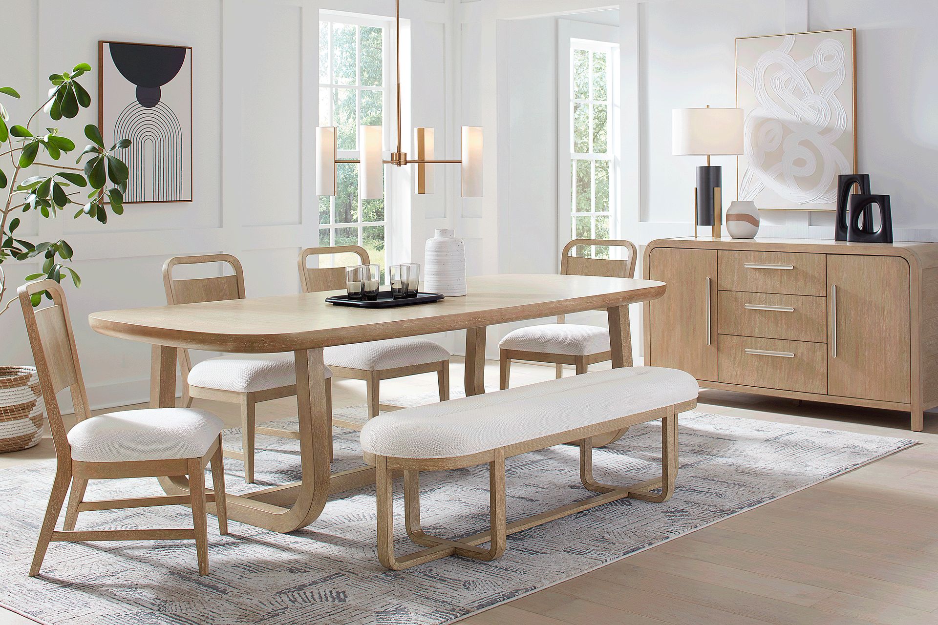 Canyon Sandstone 6 Pc Dining Room with Panel Back Chairs and Bench - Image 1
