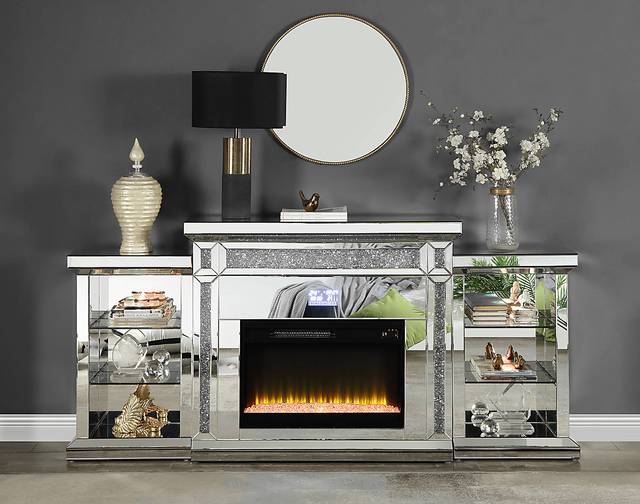 Capewood Silver 82 in. Console, With Electric Fireplace - Thumbnail - Image 2