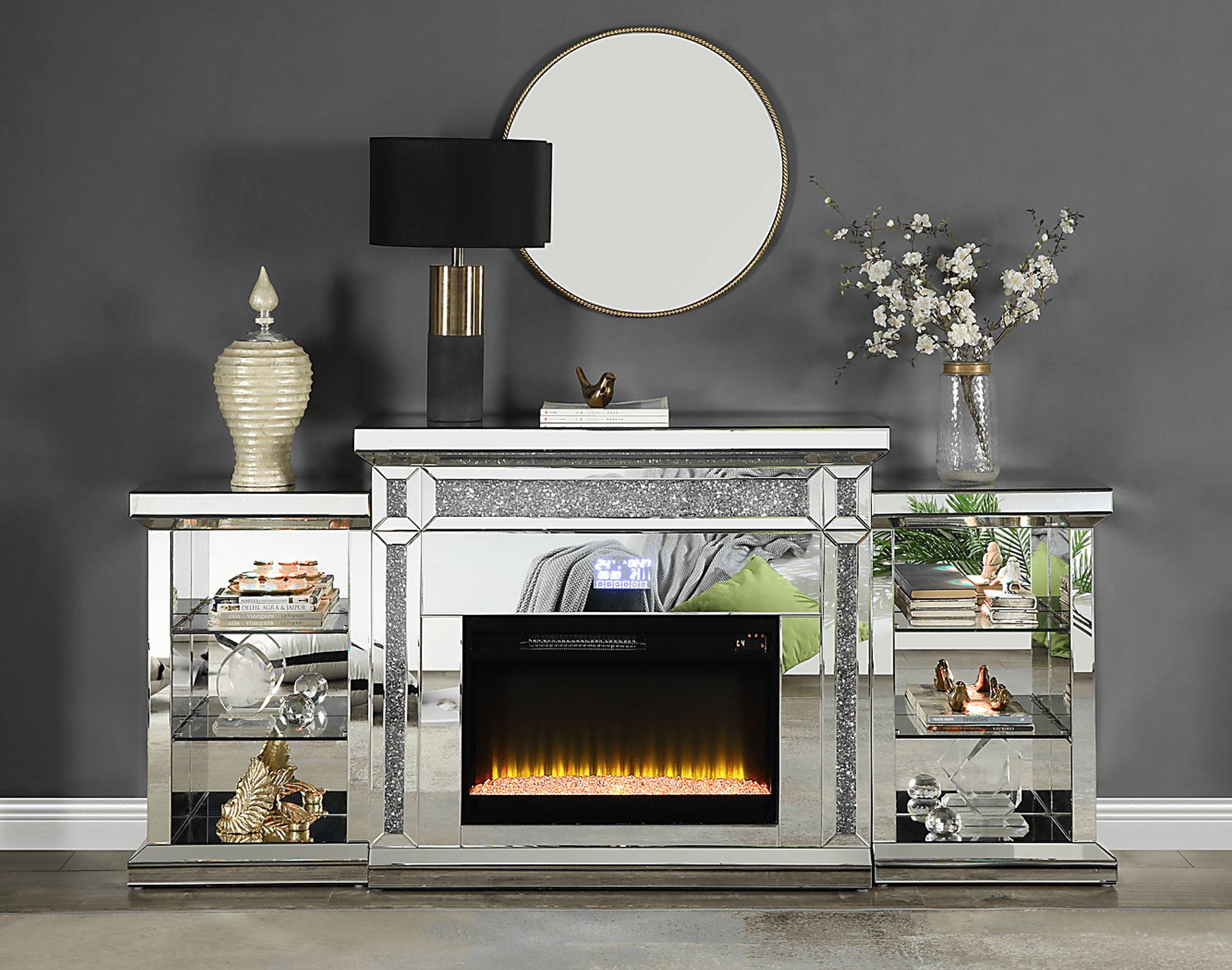 Capewood Silver 82 in. Console, With Electric Fireplace - Image 2