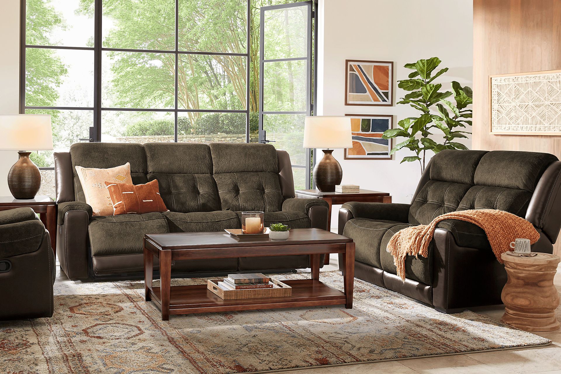 Capwood Brown 7 Pc Living Room with Reclining Sofa - Image 1