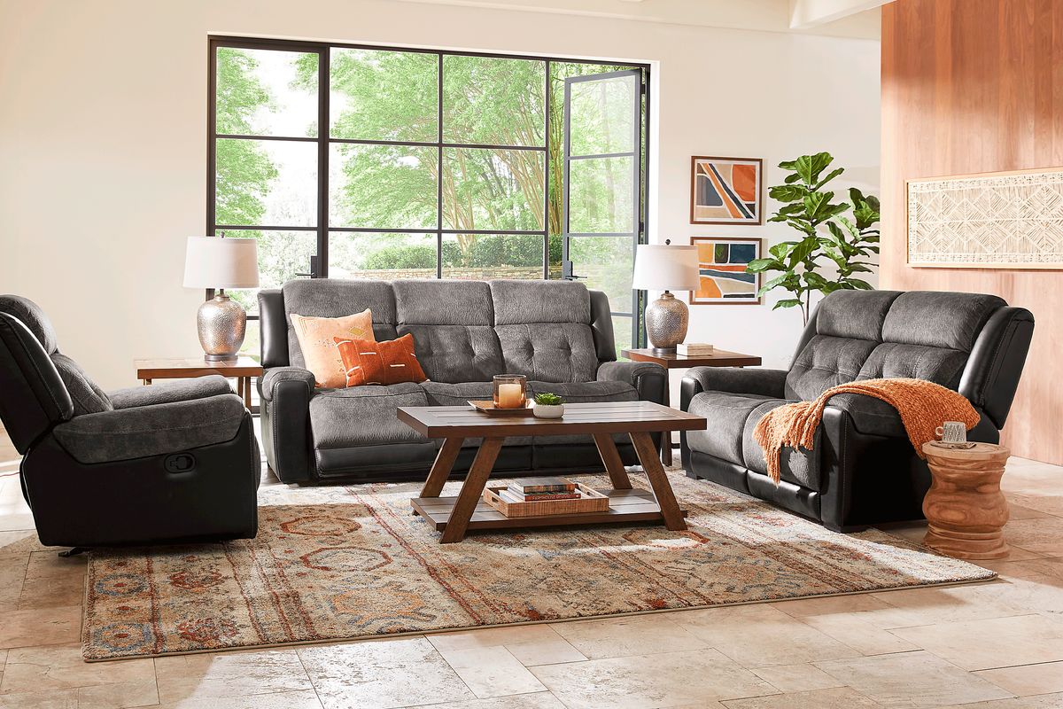 Capwood 2 Pc Gray Polyester Fabric Manual Reclining Living Room Set ...
