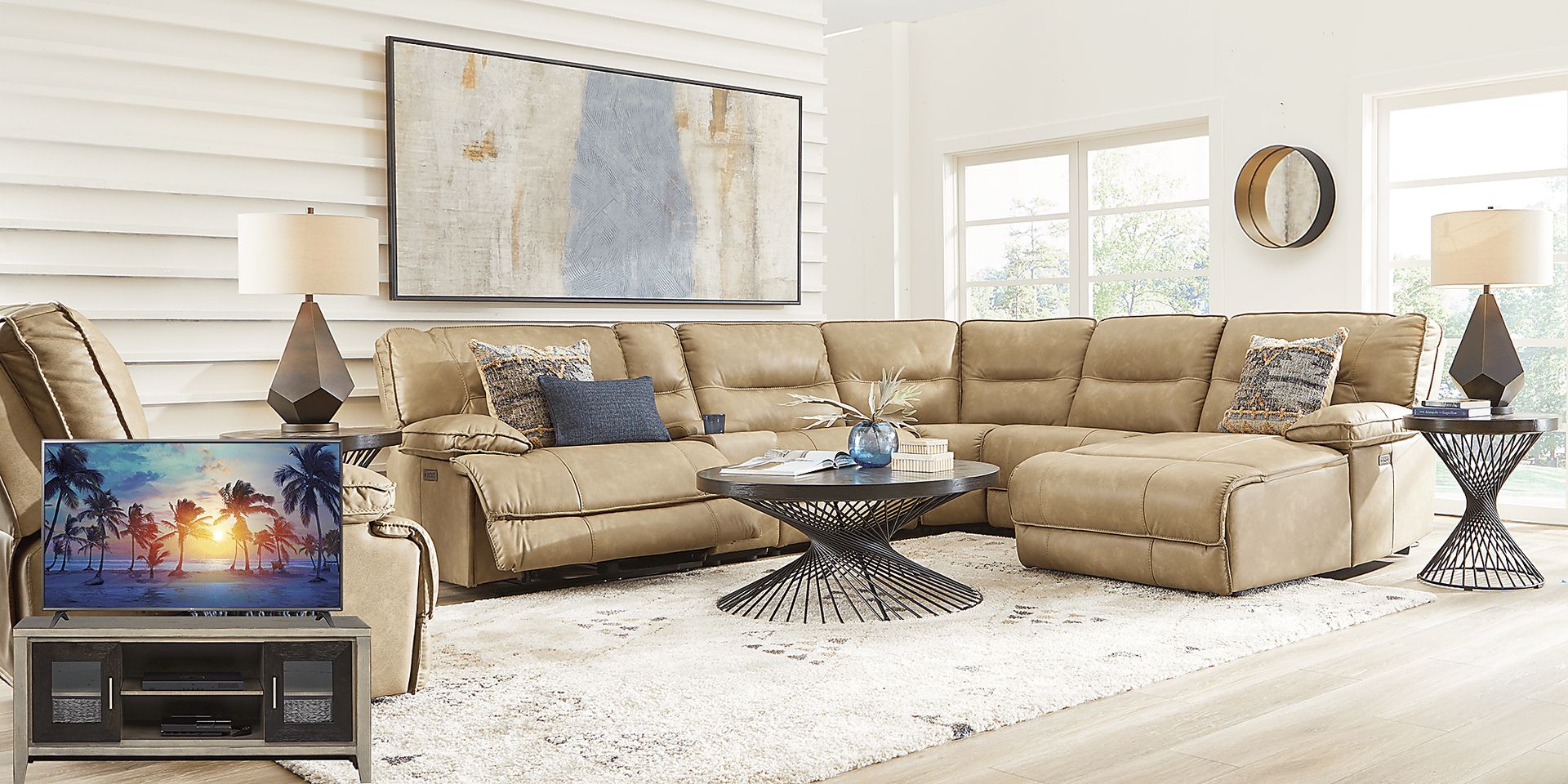 Caranova Camel 10 Pc Dual Power Sectional Living Room Plus 70 in. TV - Image 1