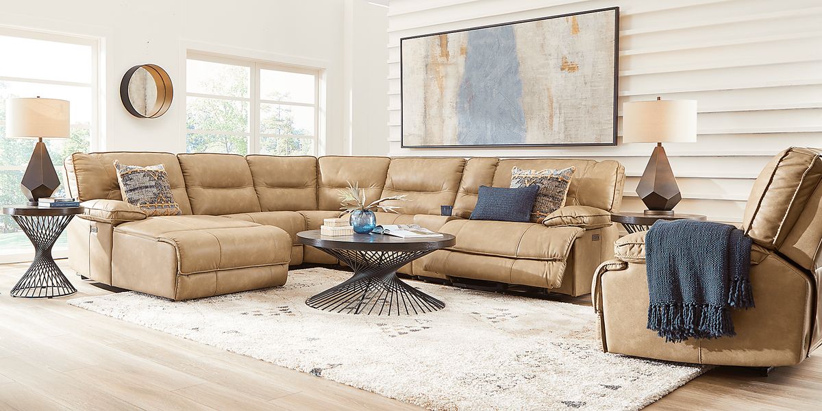 Caranova Camel 6 Pc Dual Power Reclining Sectional with Chaise Rooms