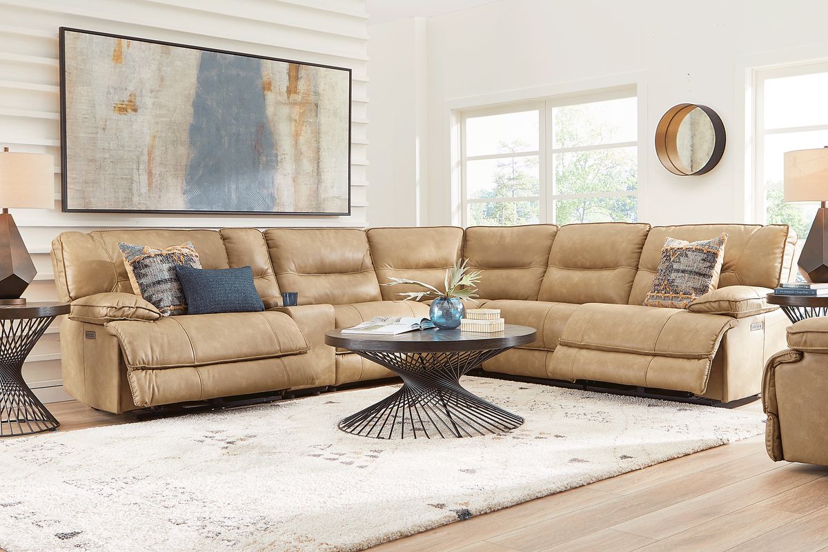 Caranova Camel Brown Polyurethane Fabric 6 Pc Dual Power Reclining