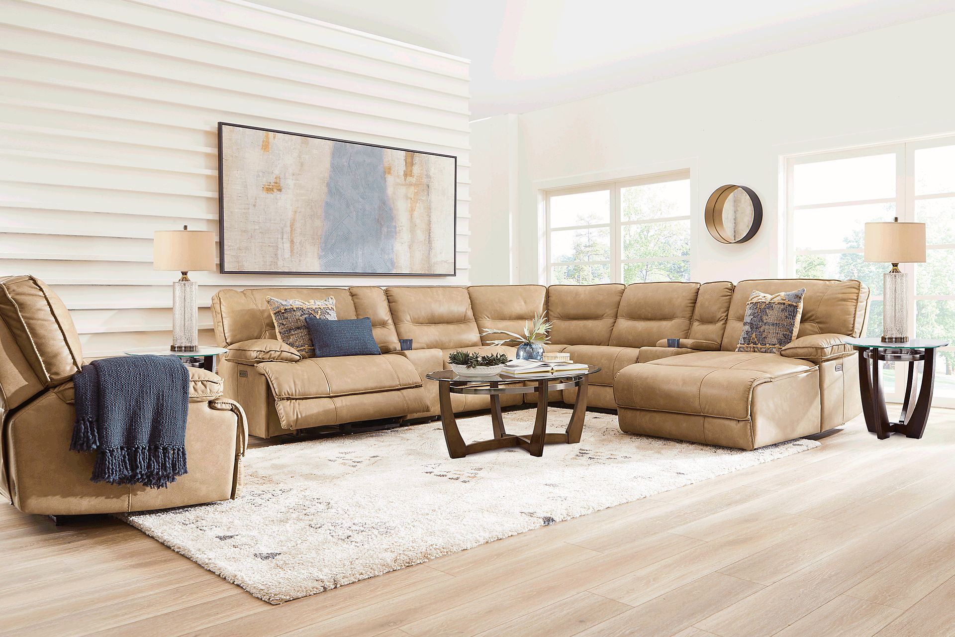 Caranova Camel 7 Pc Dual Power Reclining Sectional - Image 2