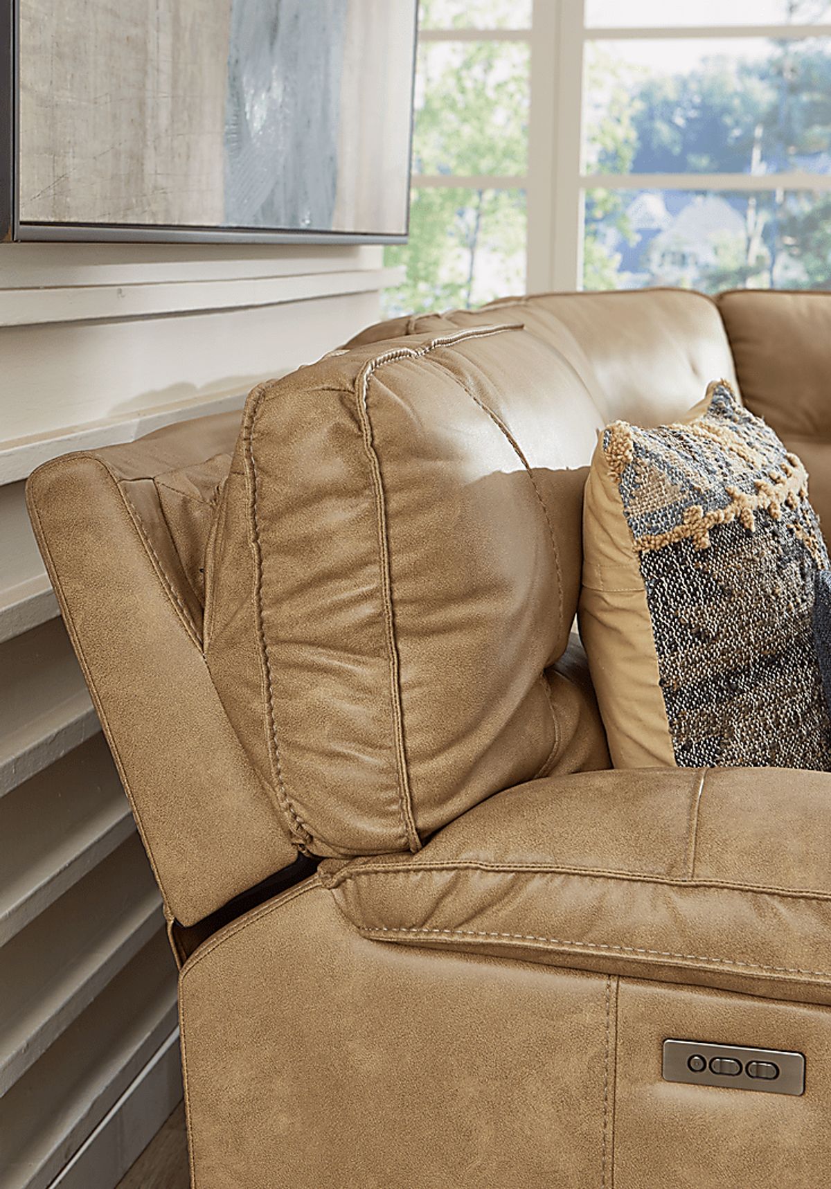 Caranova Camel Brown Polyurethane Fabric 7 Pc Dual Power Reclining