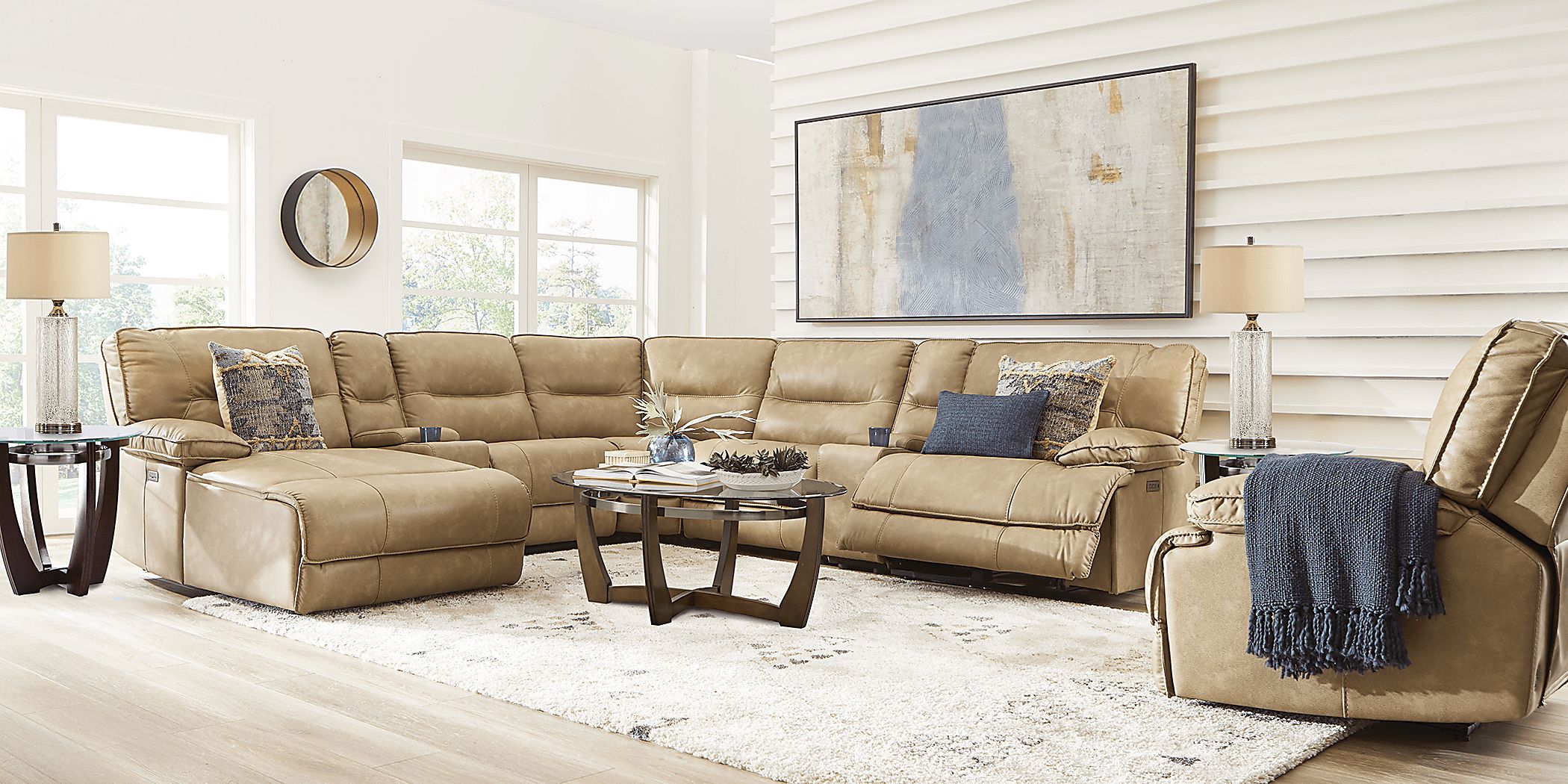 f514-34 NECONO DEGITAL CAMELA リサ・ラーソン Caranova Camel Brown Polyurethane Fabric 7 Pc Dual Power Reclining