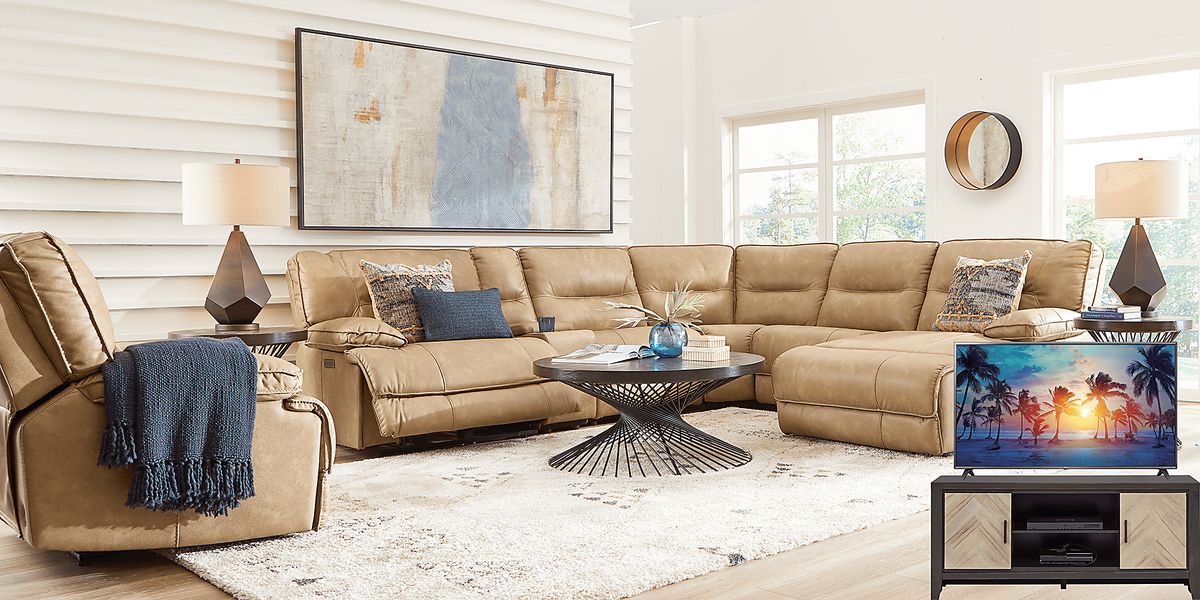 Caranova 8 Pc Camel Brown Polyurethane Fabric Dual Power Reclining