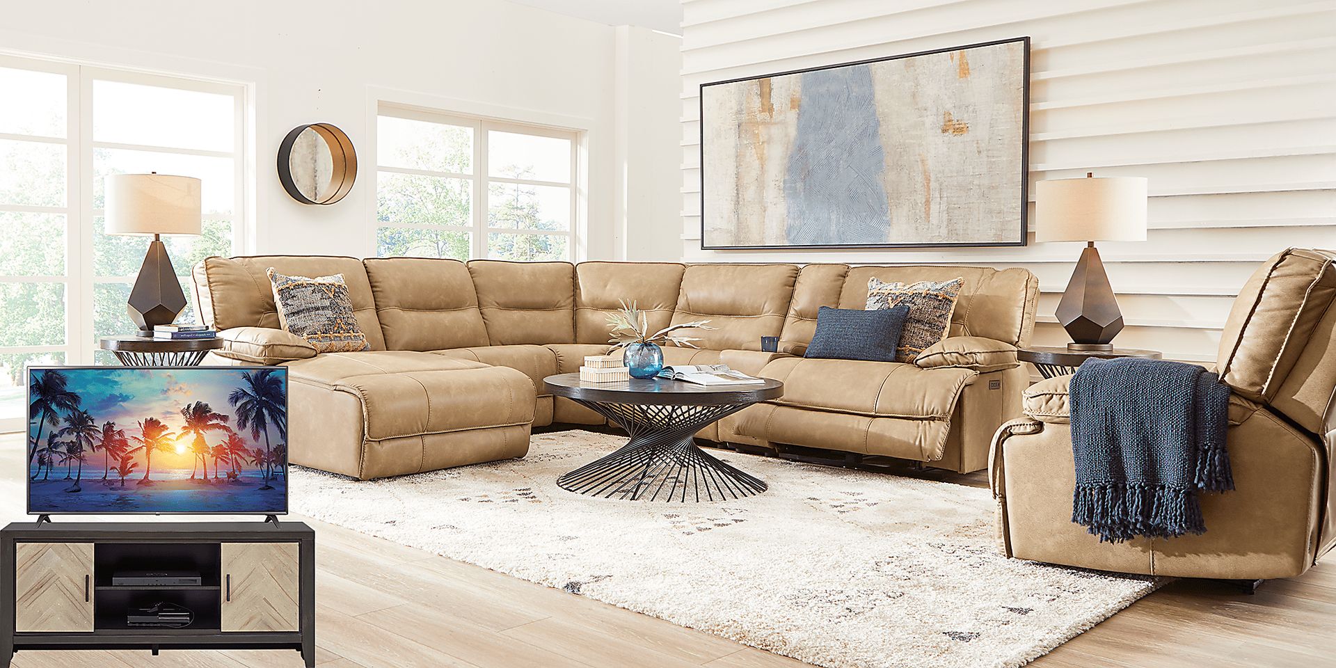 Caranova Camel 8 Pc Dual Power Sectional Living Room Plus 70 in. TV - Image 1