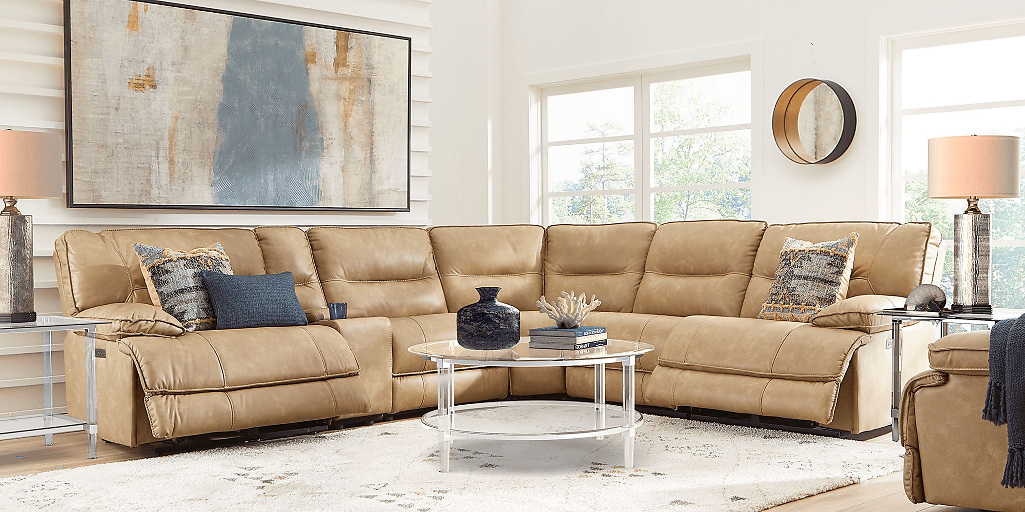 Caranova Camel 9 Pc Dual Power Sectional Living Room Rooms To Go