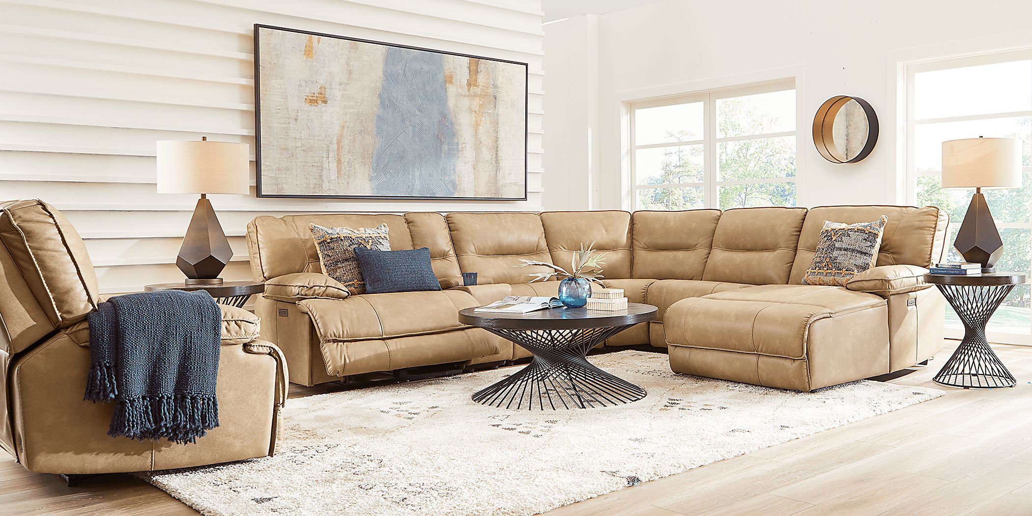 Caranova 9 Pc Camel Brown Polyurethane Fabric Dual Power Reclining