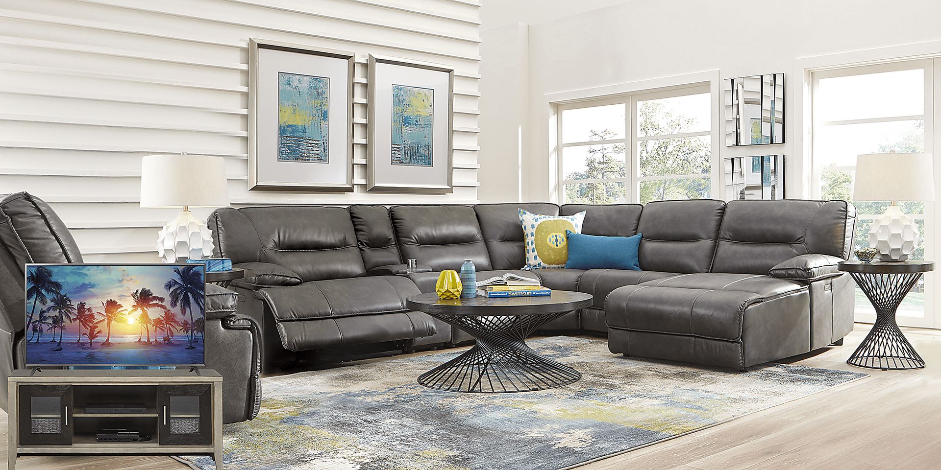 Caranova Dark Gray 10 Pc Sectional Living Room Plus 70 in. TV - Image 1