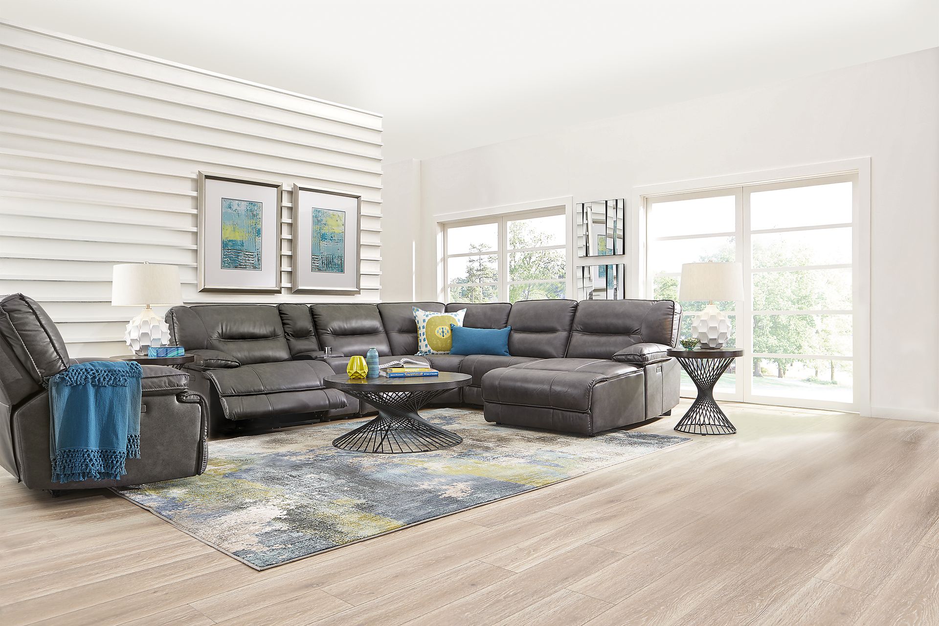 Caranova Dark Gray 6 Pc Dual Power Reclining Sectional with Chaise - Image 2
