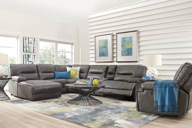 Caranova Dark Gray 6 Pc Dual Power Reclining Sectional with Chaise - Thumbnail - Image 2