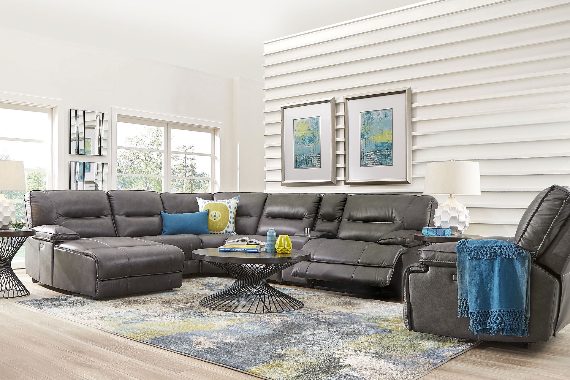 Caranova Dark Gray 6 Pc Dual Power Reclining Sectional with Chaise - Image 2