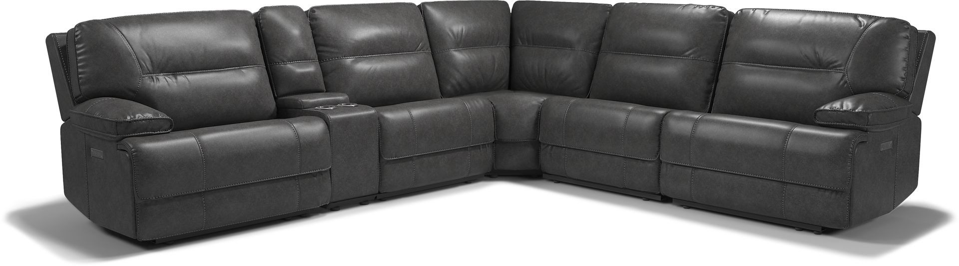 Caranova Dark Gray Polyurethane Fabric 6 Pc Dual Power Reclining Sectional