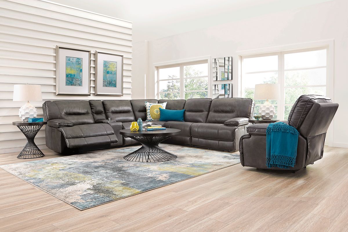 Caranova Dark Gray Polyurethane Fabric 6 Pc Manual Reclining