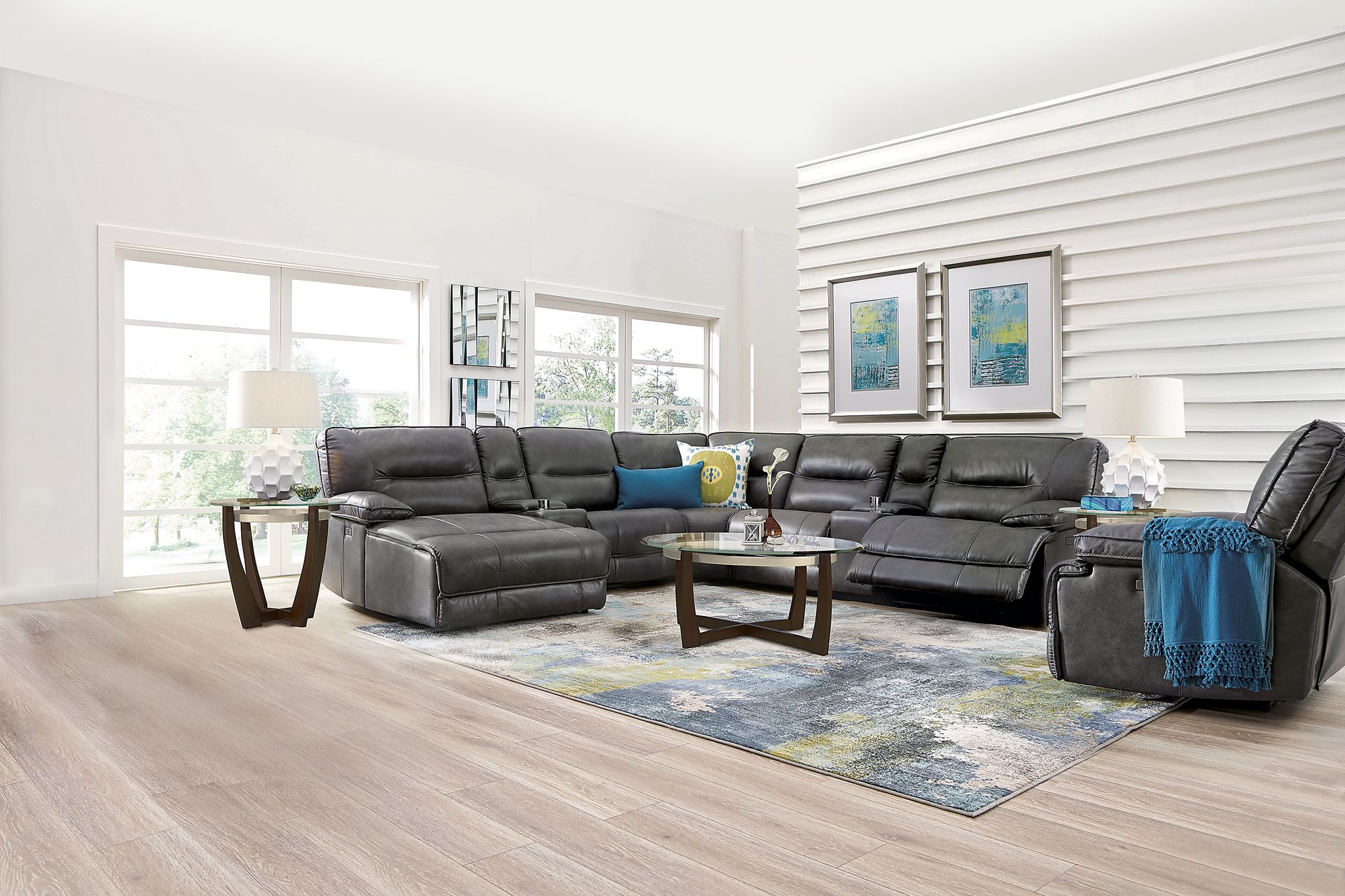 Caranova Dark Gray 7 Pc Dual Power Reclining Sectional Living Room - Image 1