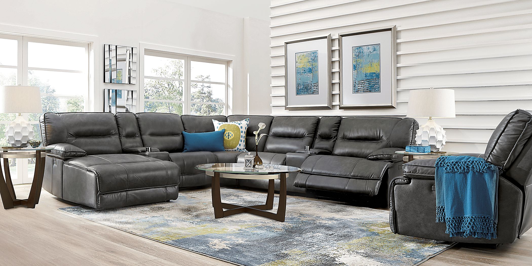 Caranova Dark Gray 7 Pc Dual Power Reclining Sectional Living Room