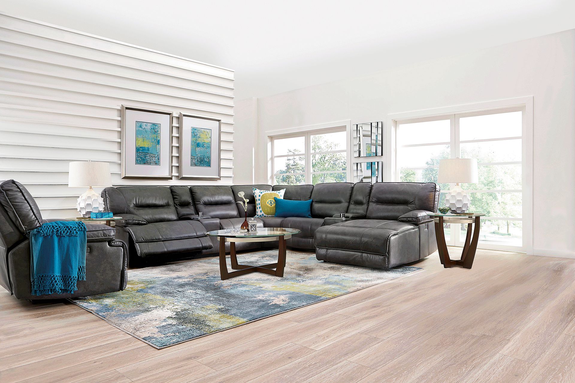 Caranova Dark Gray 7 Pc Dual Power Reclining Sectional - Image 2