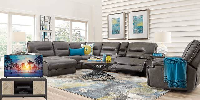 Caranova Dark Gray 8 Pc Dual Power Sectional Living Room Plus 70 in. TV - Thumbnail - Image 1