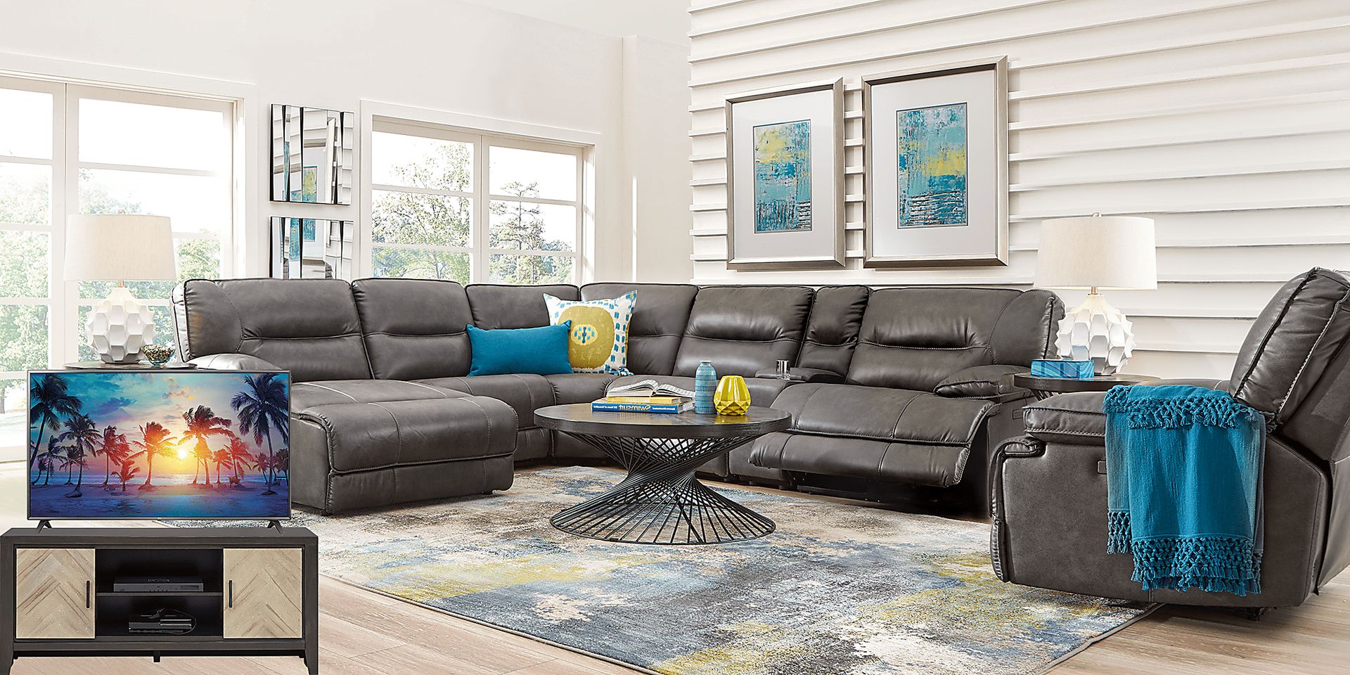 Caranova Dark Gray 8 Pc Dual Power Sectional Living Room Plus 70 in. TV - Image 1