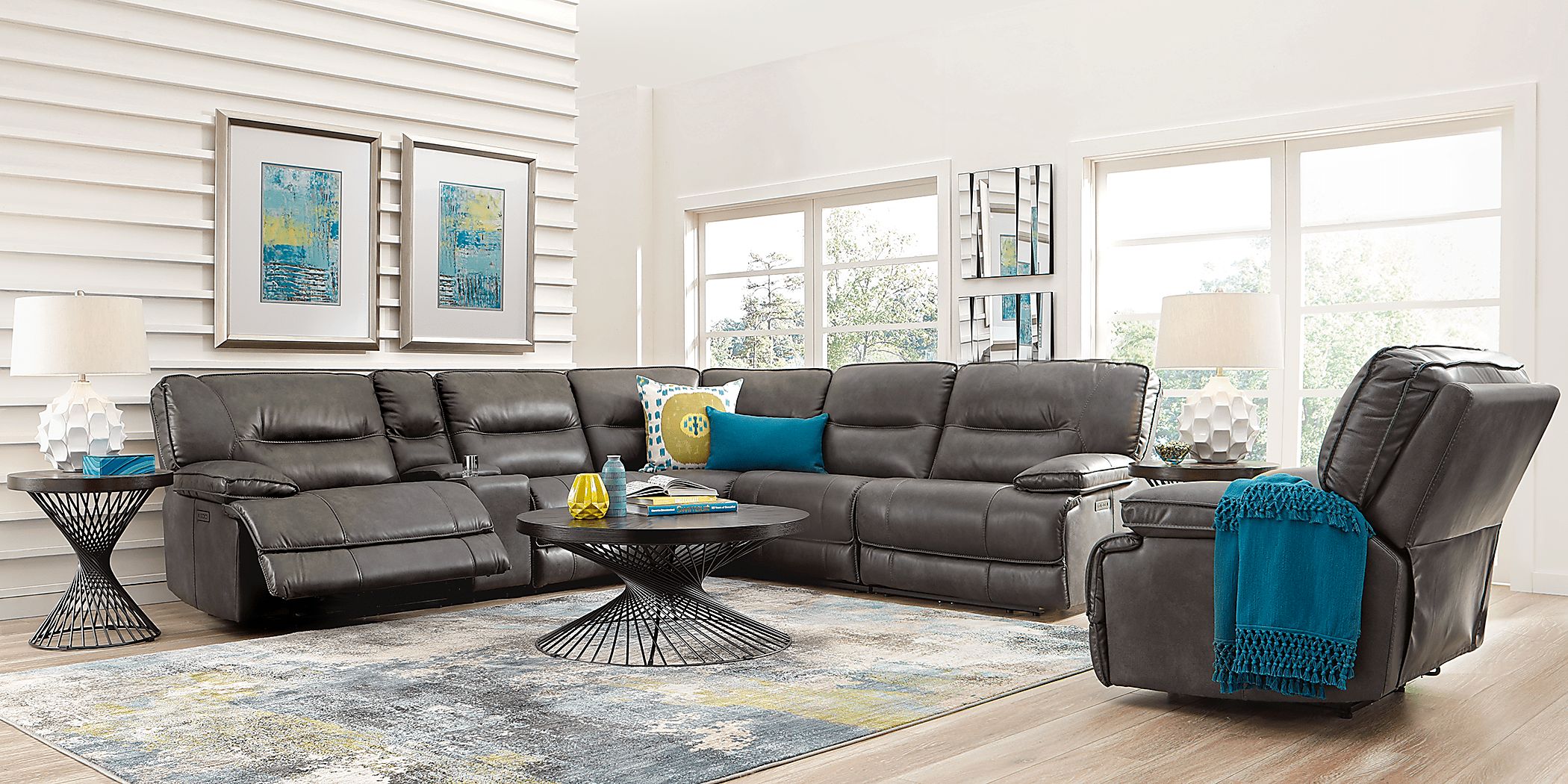 Caranova 9 Pc Dark Gray Polyurethane Fabric Power Reclining