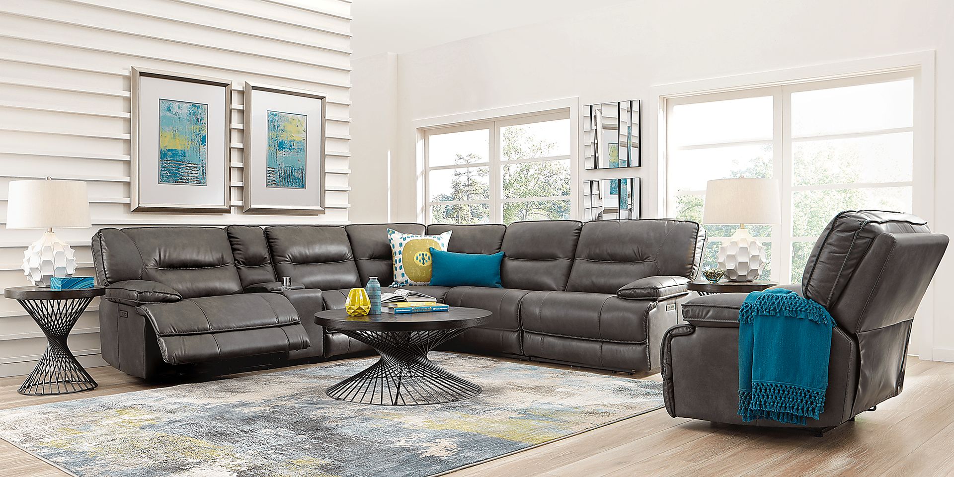 Caranova Dark Gray 9 Pc Dual Power Sectional Living Room - Image 1