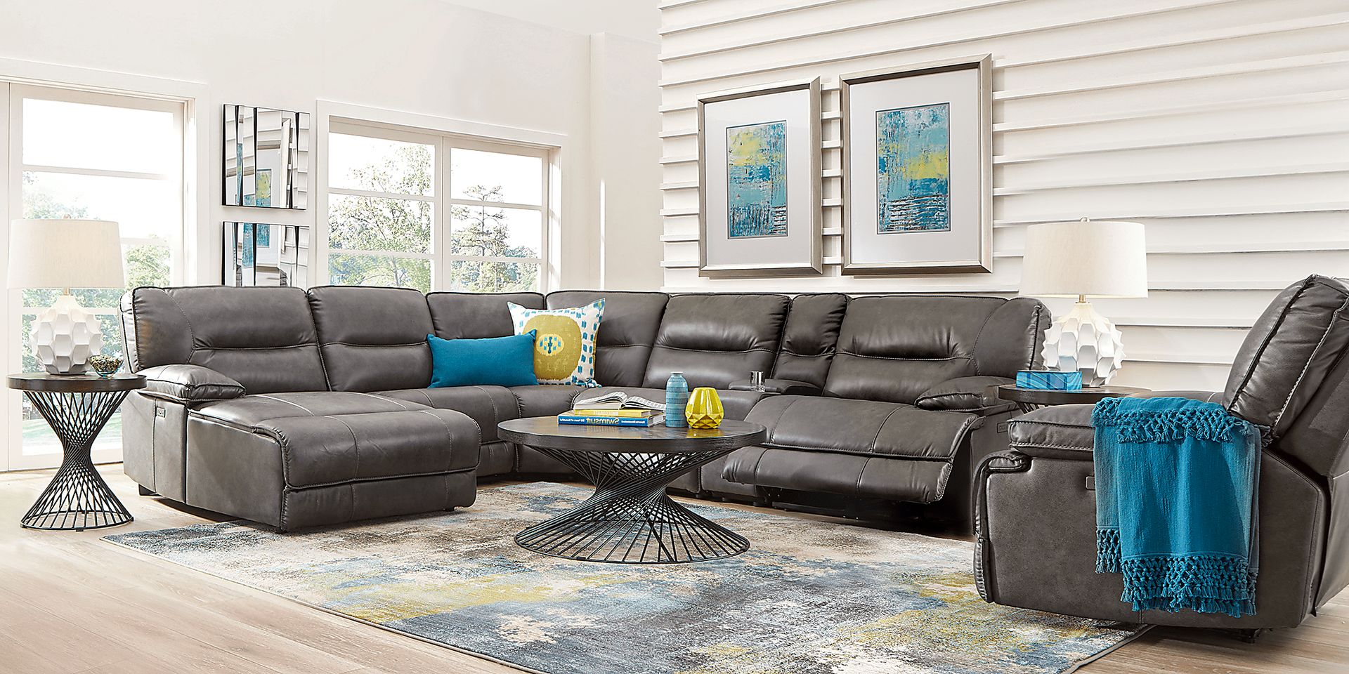 Caranova Dark Gray 9 Pc Dual Power Sectional Living Room - Image 1
