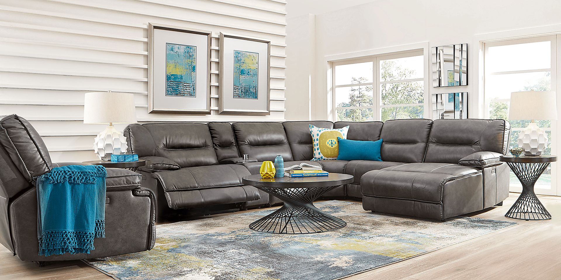 Caranova Dark Gray 9 Pc Dual Power Sectional Living Room - Image 1